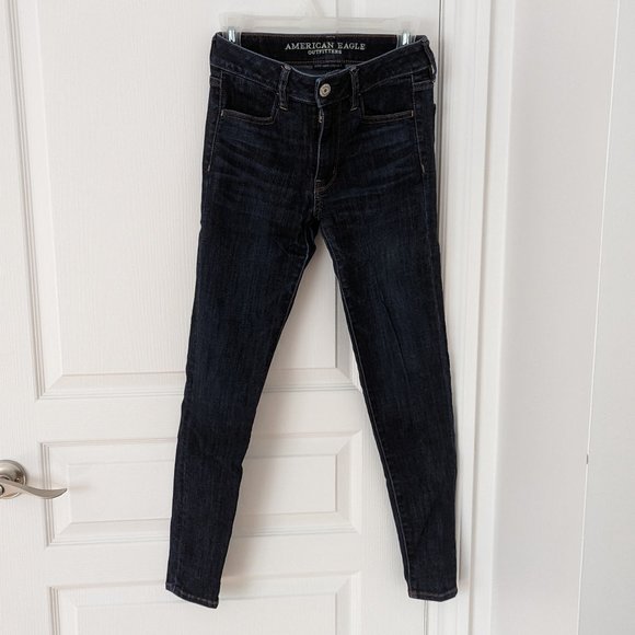 American Eagle Hi-Rise Jegging Super Super Stretch Dark Blue Size 2 Short - Picture 2 of 10
